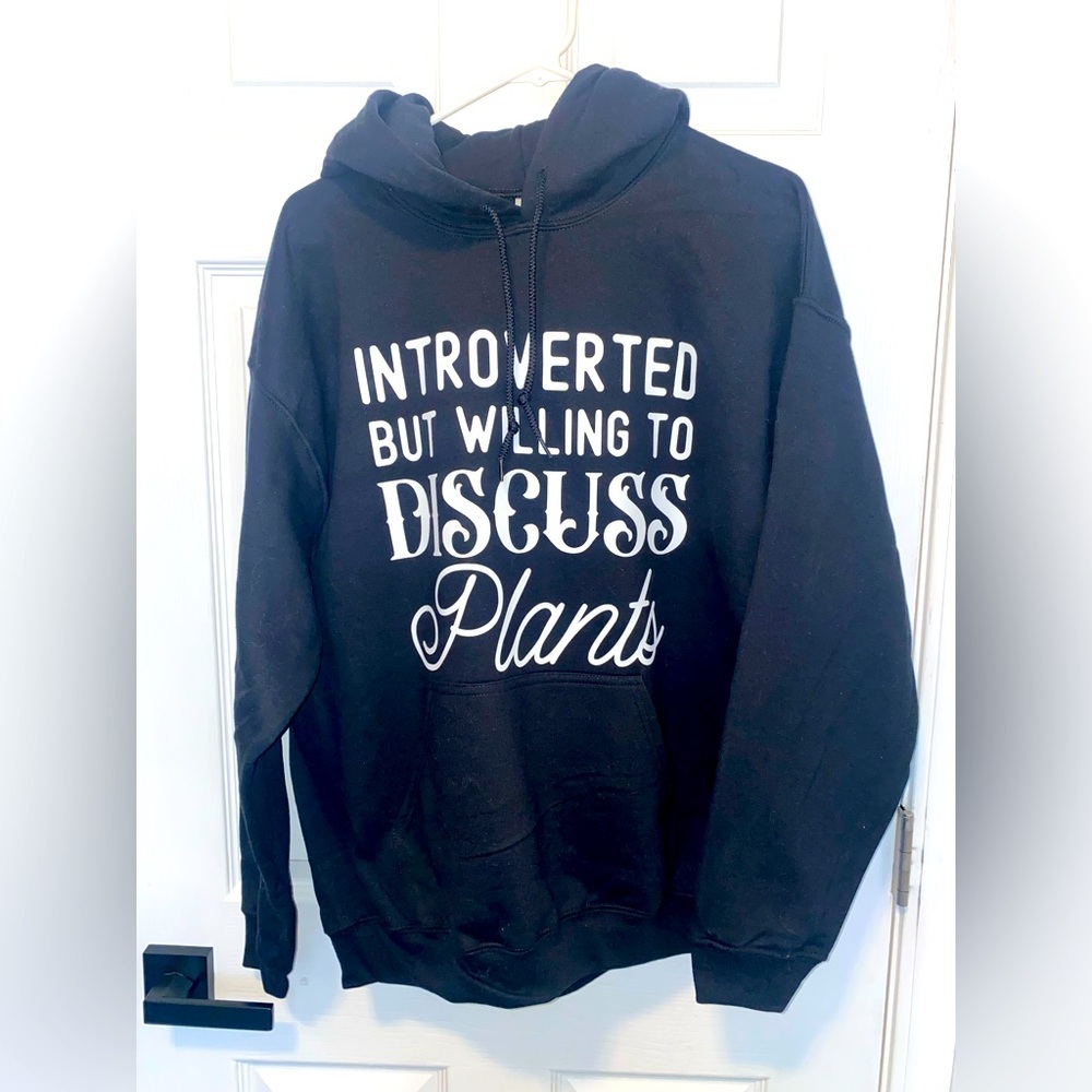 Introverted But Willing To Discuss Plants Black Hoodie Unisex Large